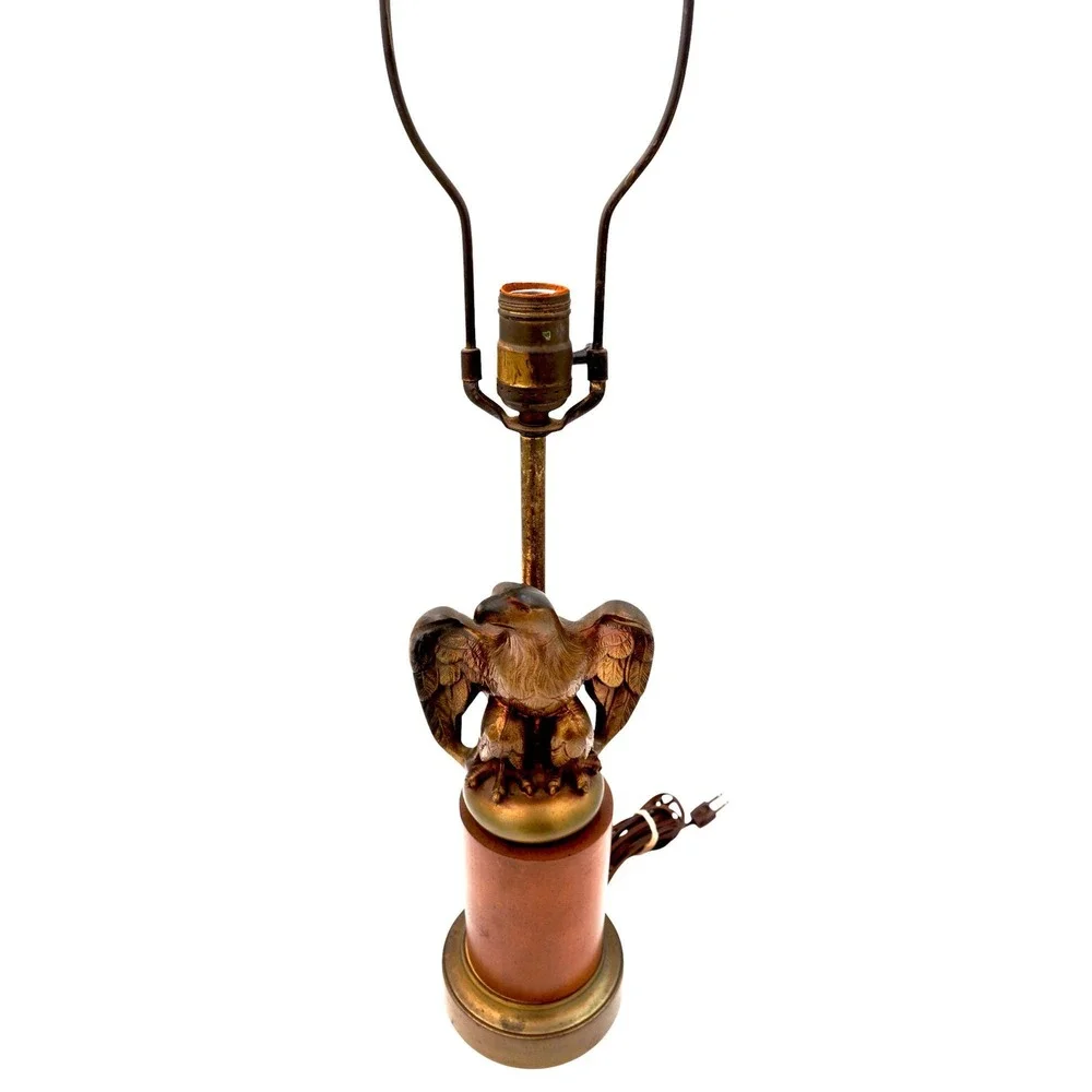 Vintage Brass Eagle Table Lamp Lighting Luxury Light MCM Mid Century Modern Wood
